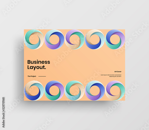 Creative business presentation vector A4 horizontal orientation front page mock up. Modern corporate report cover abstract geometric illustration design layout. Company identity brochure template.