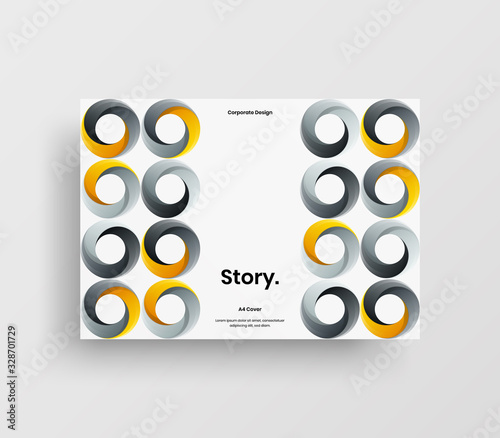 Creative business presentation vector A4 horizontal orientation front page mock up. Modern corporate report cover abstract geometric illustration design layout. Company identity brochure template.