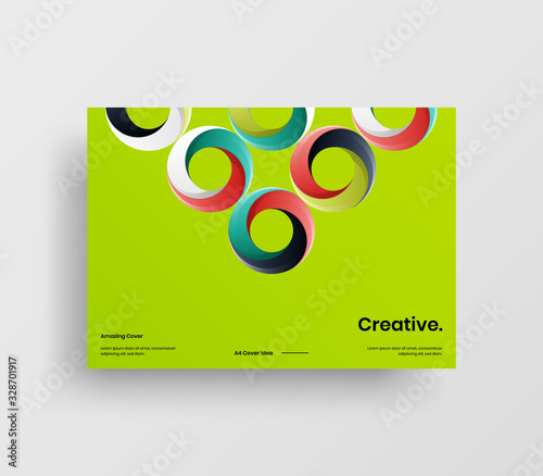 Creative business presentation vector A4 horizontal orientation front page mock up. Modern corporate report cover abstract geometric illustration design layout. Company identity brochure template.