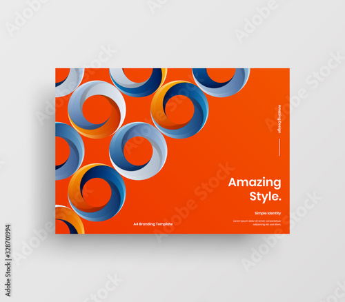 Creative business presentation vector A4 horizontal orientation front page mock up. Modern corporate report cover abstract geometric illustration design layout. Company identity brochure template.