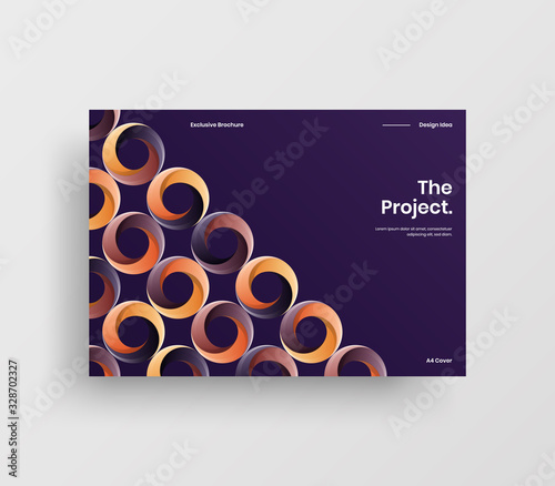 Creative business presentation vector A4 horizontal orientation front page mock up. Modern corporate report cover abstract geometric illustration design layout. Company identity brochure template.