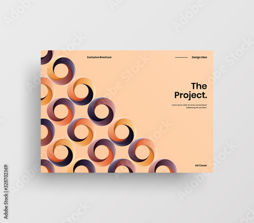 Creative business presentation vector A4 horizontal orientation front page mock up. Modern corporate report cover abstract geometric illustration design layout. Company identity brochure template.