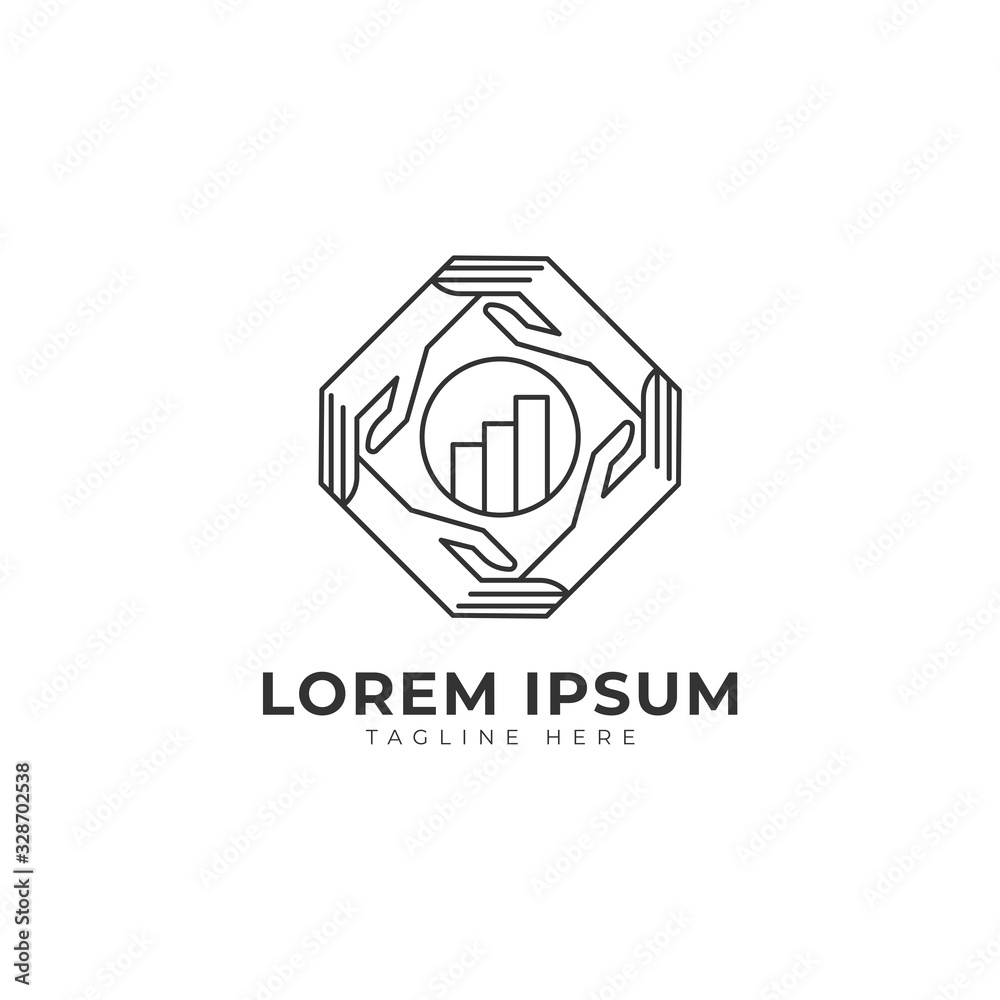 Fototapeta premium Business Teamwork with Hands Charts Bar Logo Vector Icon Illustration