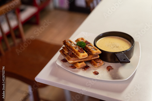 waffles stick with carbonara sauce