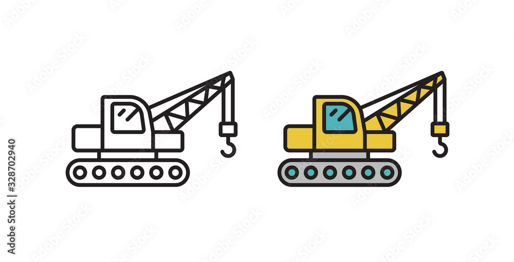 Crawler construction crane icon. Vector illustration in flat style.