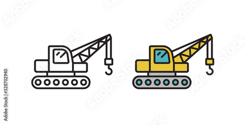 Crawler construction crane icon. Vector illustration in flat style.
