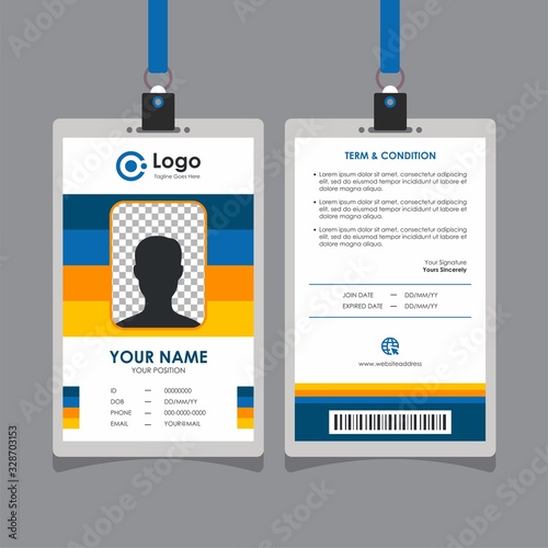 Simple Colorful Blue and Yellow Line Id Card Design, Professional Identity Card Template Vector for Employee and Others