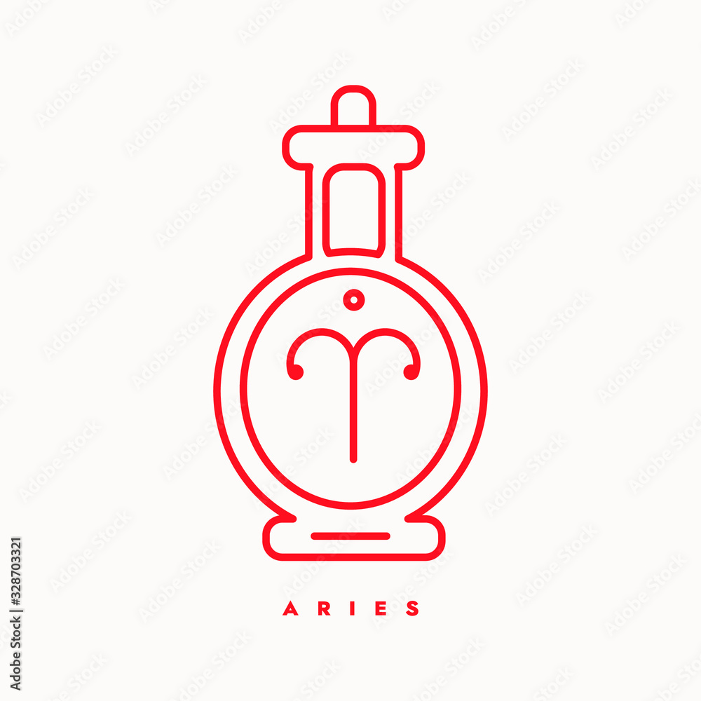 Obraz premium Zodiac signs in potion bottles symbols. Star sign art deco design set. Isolated minimalistic line art logo designs. Mysticism, star signs and astrology.