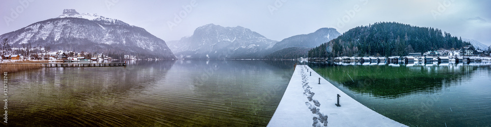 Landscape of Altausseer lake in Styria, Austria in winter
