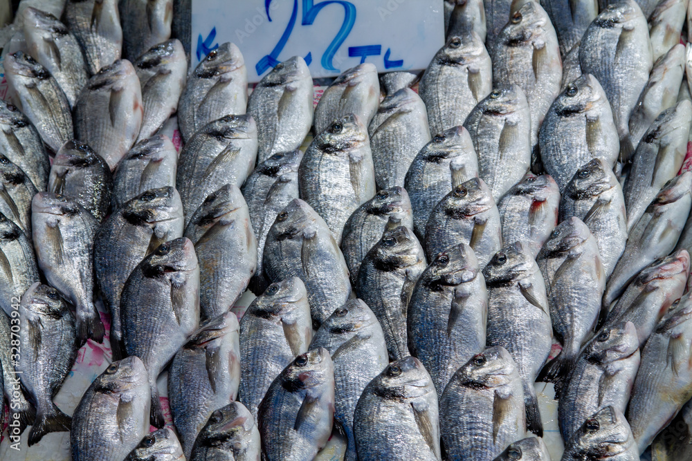 Fototapeta premium Dorada fish at a street fish market in the Turkish city of Kayseri