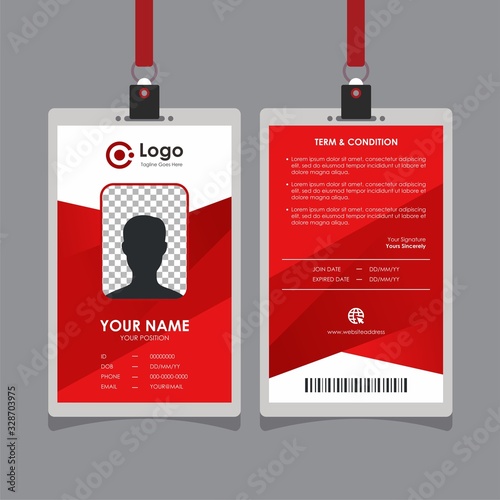 Simple Clean Red Geometric Id Card Design, Professional Identity Card Template Vector for Employee and Others