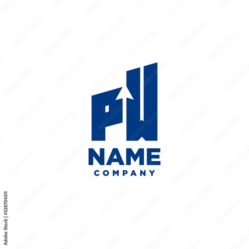 PW monogram logo with a negative space style arrow up design template PW monogram logo with a negative space style arrow up design template
