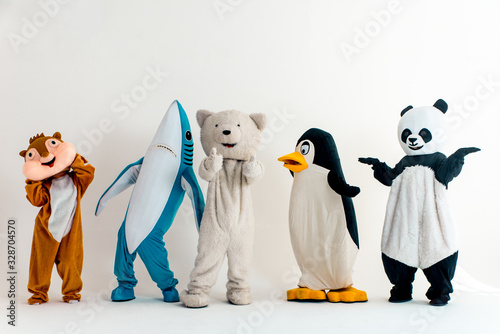 Foto Group of animals mascots doing party