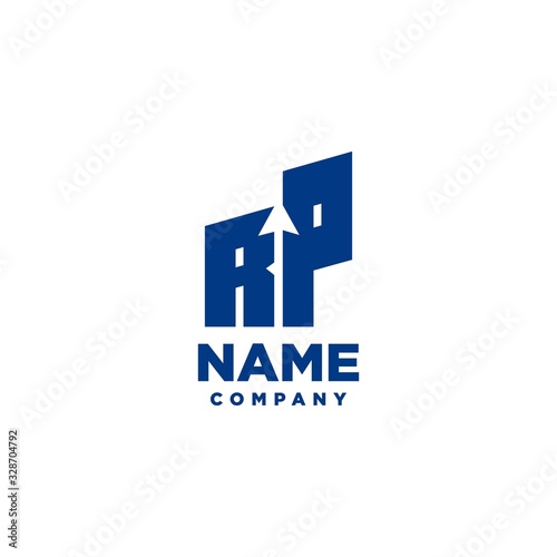 RP monogram logo with a negative space style arrow up design template
