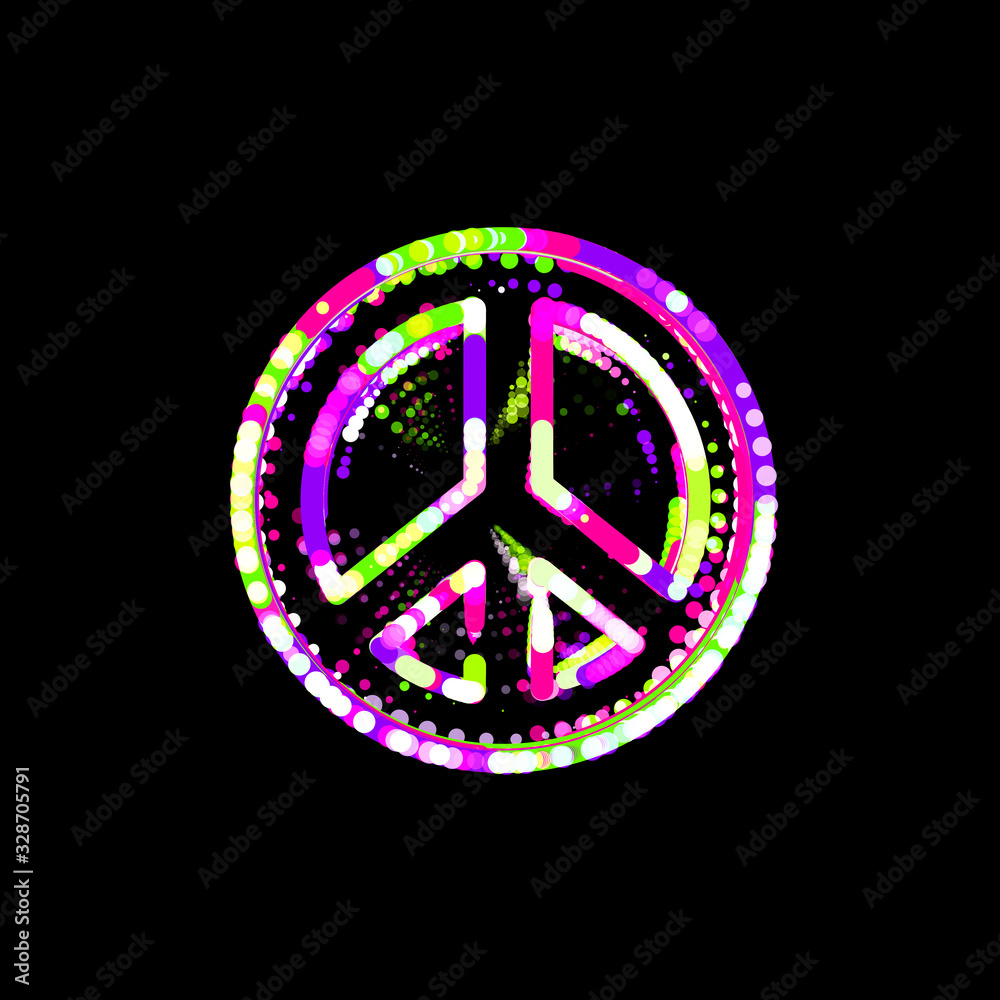 Symbol peace from multi-colored circles and stripes. UFO Green, Purple, Pink