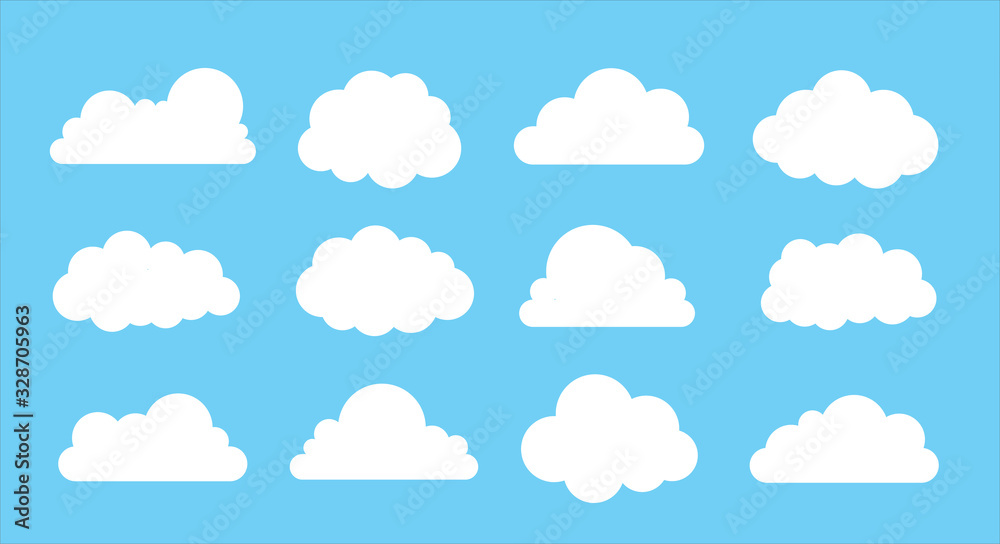 Cloud vector icon set on blue background.Creative modern concept - stock vector.