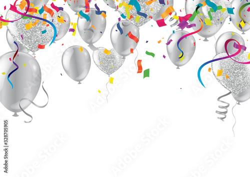 Birthday and celebration banner balloons silver color