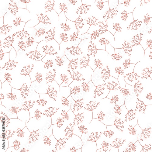 Seamless abstract floral herbs pattern. Orange background. Ornament for wrapping, wallpaper, tiles.