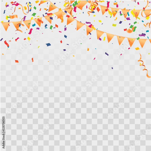 Cover with colored balloons, garlands and confetti on the white. Eps 10