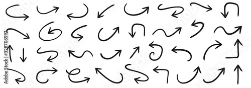 Hand drawn vector arrows set. Doodle set of pencil drawing arrows. Abstract arrows - stock vector. © Comauthor