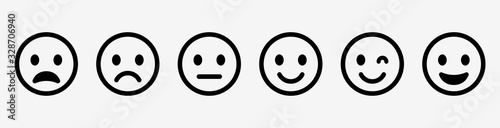 Emoticons set. Emoji faces collection. Emojis flat style. Happy and sad emoji. Line smiley face - stock vector. photo