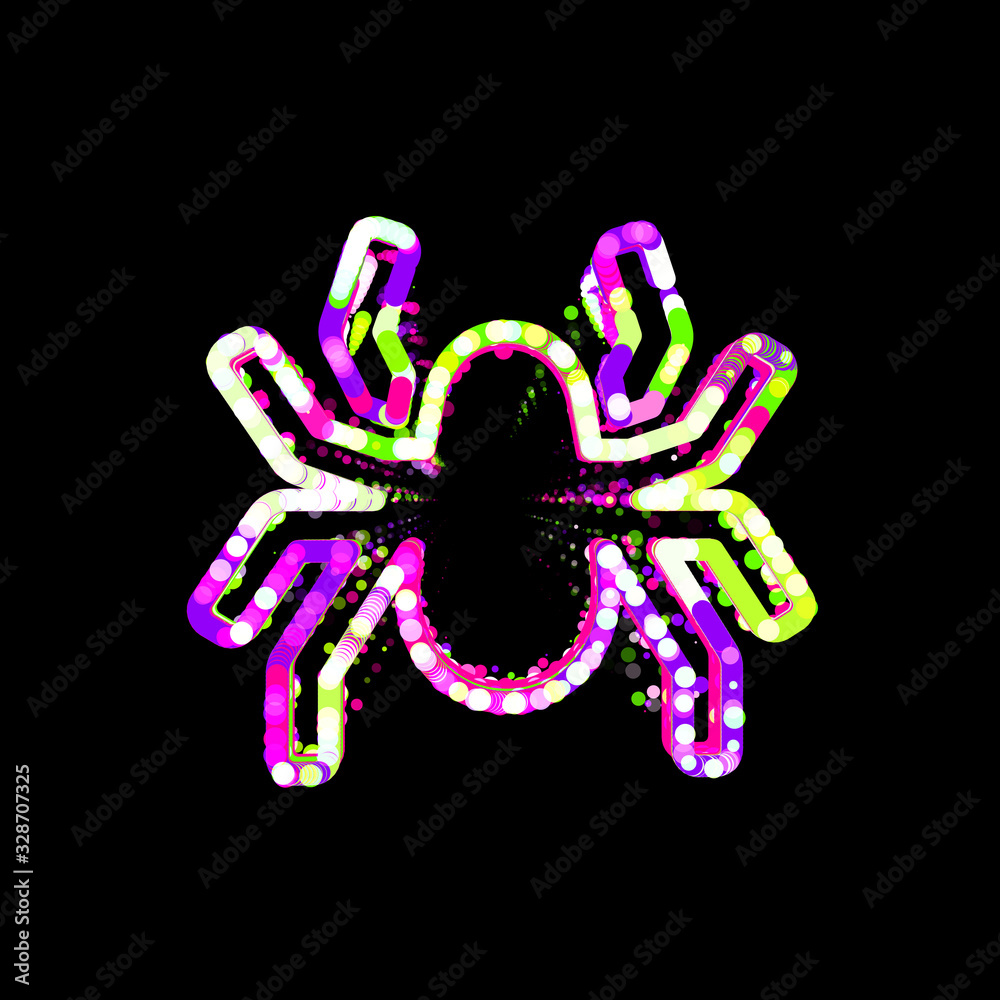 Symbol spider from multi-colored circles and stripes. UFO Green, Purple, Pink Symbol spider from multi-colored circles and stripes. UFO Green, Purple, Pink