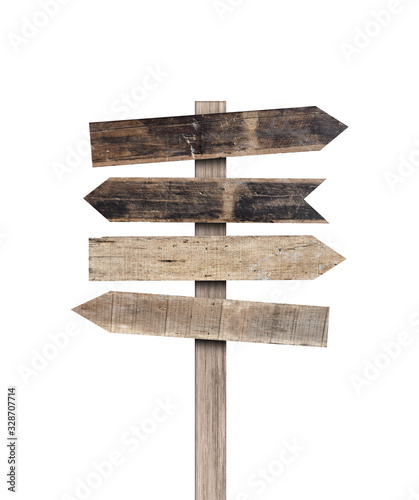 Old various wooden sign isolated on white background. Object with clipping path. © banphote