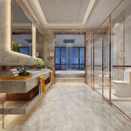 3D rendering of a Bathroom interior.