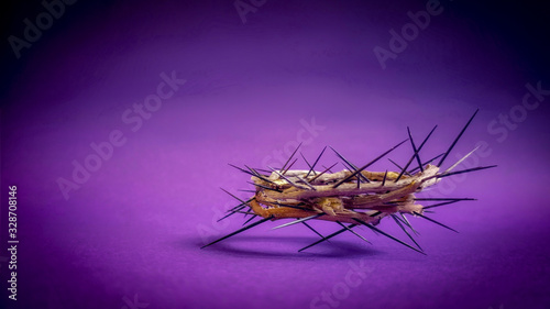Fotografering Lent Season,Holy Week and Good Friday concepts - photo of crown of thorns in pur