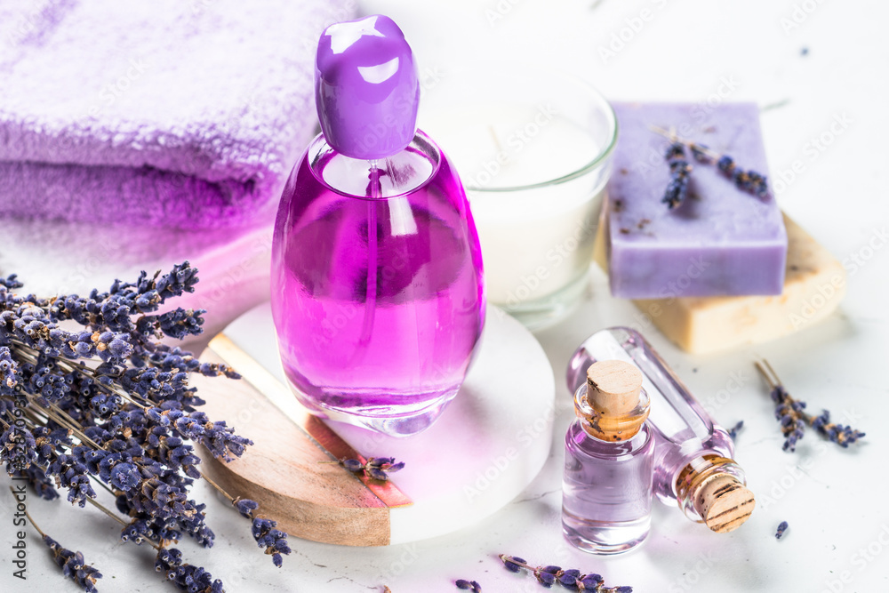 Lavender cosmetics on white background. Lavender cosmetics on white background.