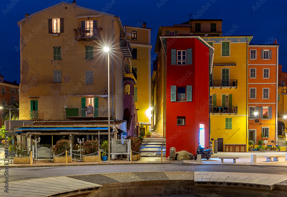 Fototapeta premium Menton. Antique multi-colored facades of medieval houses.