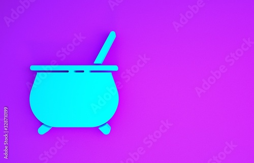 Blue Witch cauldron icon isolated on purple background. Happy Halloween party. Minimalism concept. 3d illustration 3D render photo