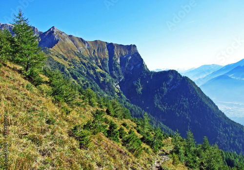 View of the picturesque peaks of the Ratikon border alpine mountain massif or Rätikon Grenzmassiv (oder Raetikon), Mainfeld - Canton of Grisons (Graubünden or Graubuenden), Switzerland photo