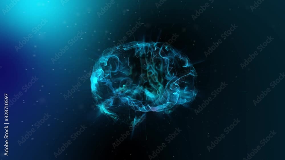 3D Animation of Brain Impulses in Blue Background. Brain Spinning With mri Scan
