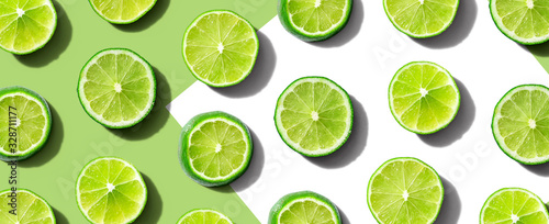 Fresh green limes overhead view - flat lay