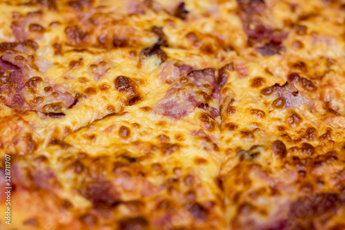 Ham pizza texture close-up
