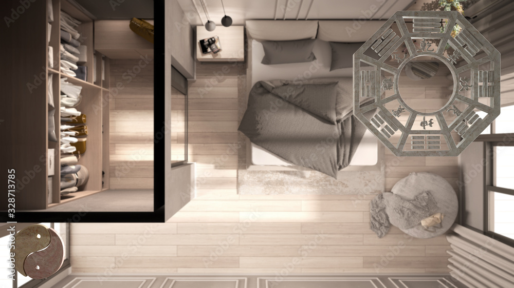 Interior design project with feng shui consultancy, bedroom with bed ...