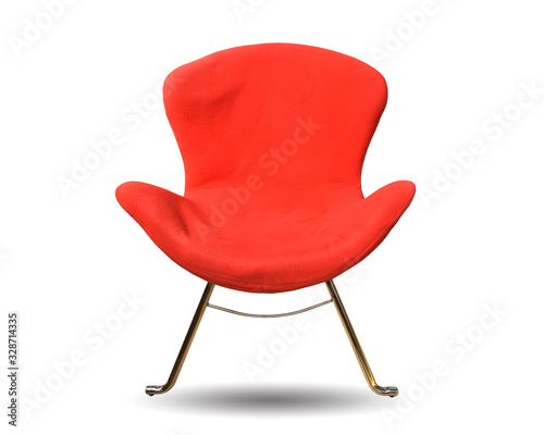 Red armchair isolated on white background with clipping path. 
