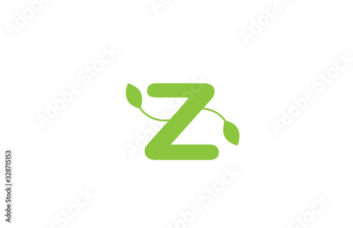 green leaf leafs letter z alphabet logo design icon for company and business