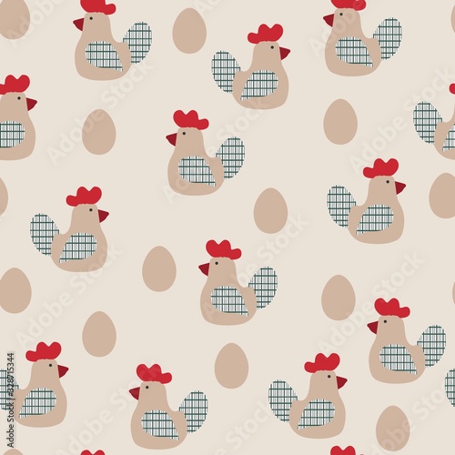 Beautiful vintage seamless pattern with farm animal chicken. Perfect for wallpapers, web page backgrounds, surface textures, textile.