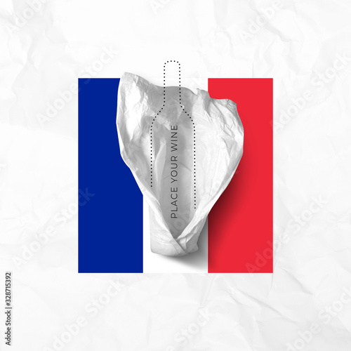 Layout for campaign  diagramming about France wine with country flag for different bottles and nationalities (ID: 328715392)