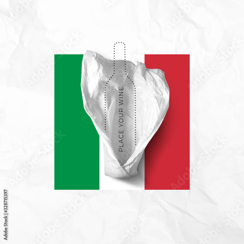 Layout for campaign  diagramming about Italy wine with country flag for different bottles and nationalities (ID: 328715397)
