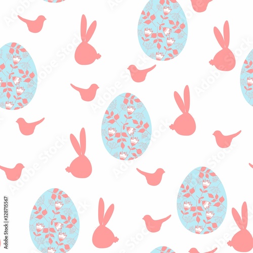 Lovely Ester eggs with ornate and animals silhouette. Cute childish seamless pattern in cartoon style. Can be used for wallpapers, pattern fills, web page backgrounds, surface textures.