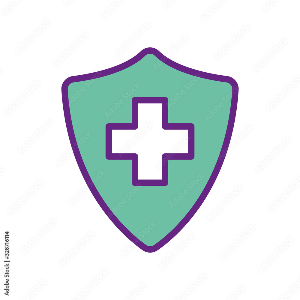 Isolated cross inside shield line and fill style icon vector design Isolated cross inside shield line and fill style icon vector design