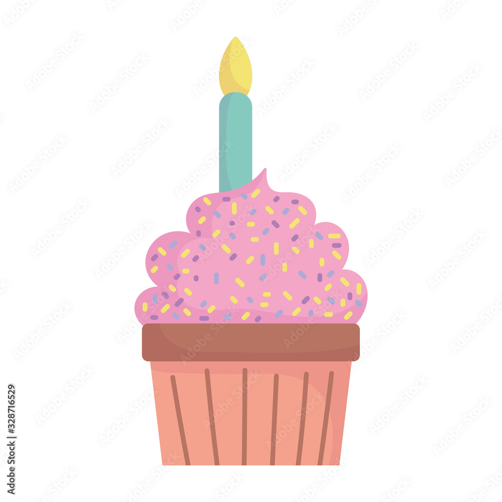 birthday cupcake with candle cartoon icon style design birthday cupcake with candle cartoon icon style design