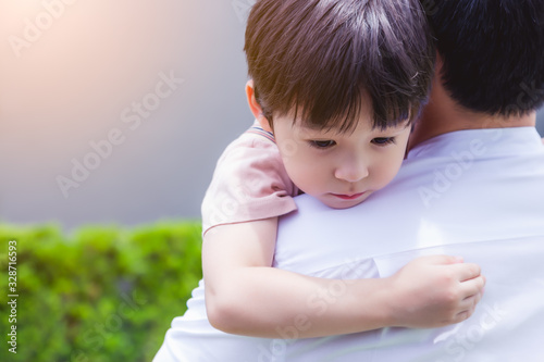 Adorable child lost way and someone help child to find family. Poor kid get sad and depressed. His parent is careless that do not look after children well when parent walk around city. Child miss them
