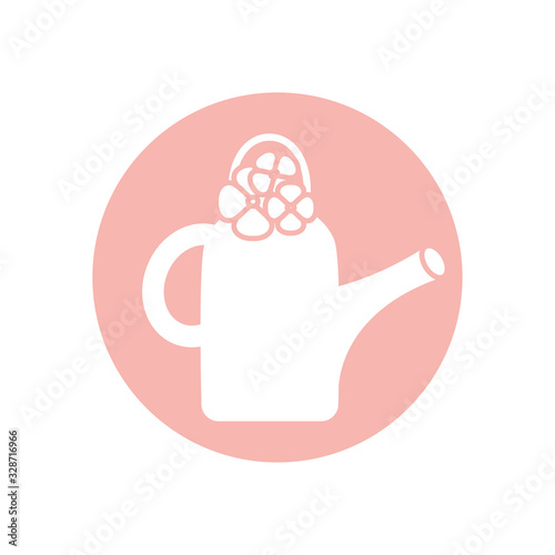 Isolated watering can with flowers silhouette style icon vector design