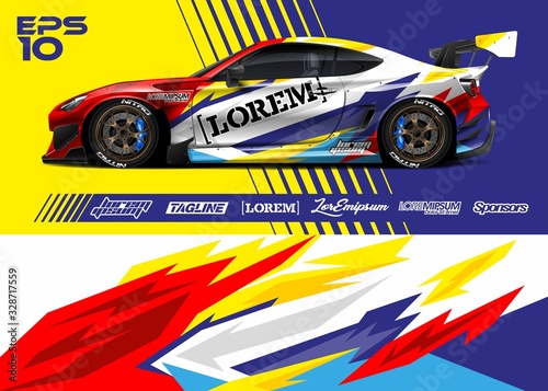 Race car graphic livery design. Abstract sport racing background for wrap race car  rally  drift car  cargo van  pickup truck and adventure vehicle. Full vector Eps 10.