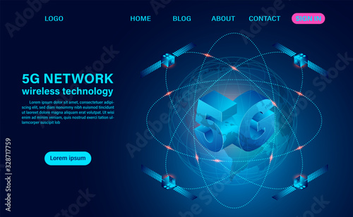 5G network wireless technology high speed.  Isometric flat design vector illustration