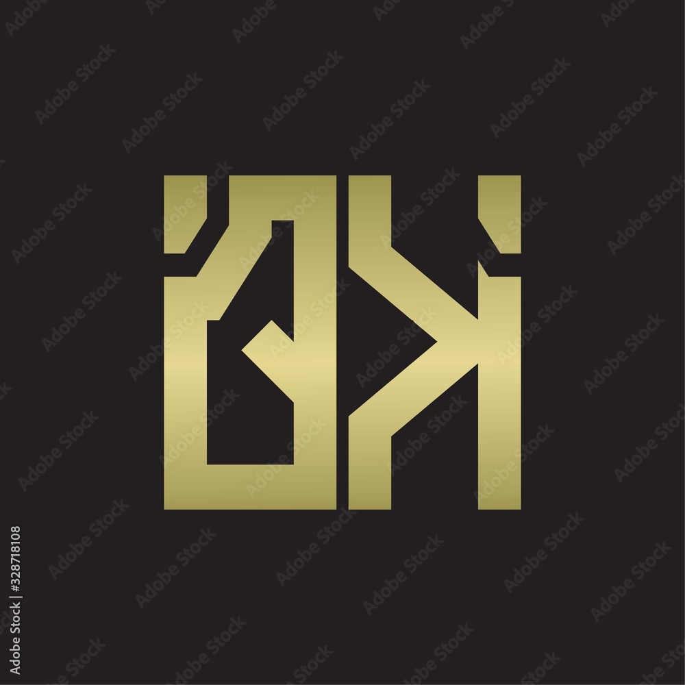 QK Logo with squere shape design template with gold colors QK Logo with squere shape design template with gold colors